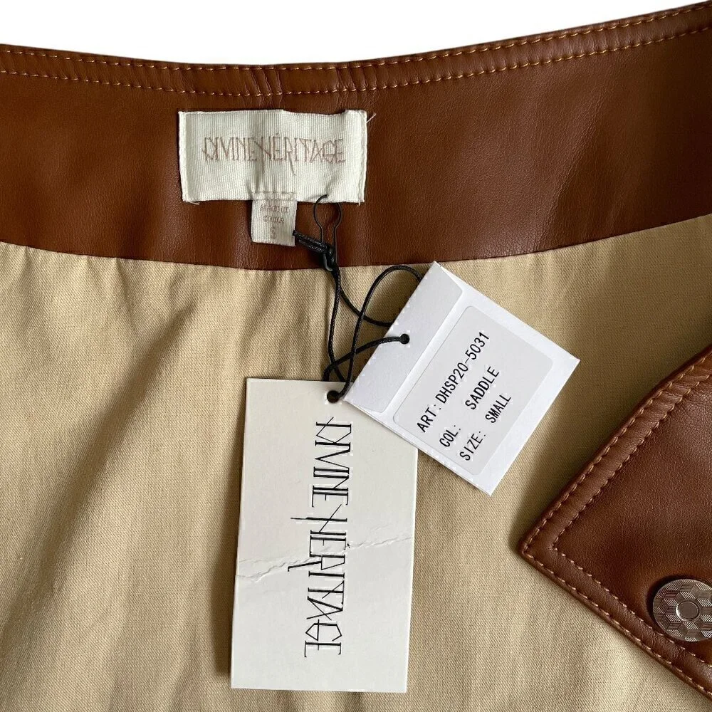 Divine Heritage Faux Leather Wrap Mini Skirt S Brown Belted
